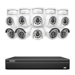 16 Channel 4K PoE Bullet & PT Security Camera System, 8MP Outdoor PoE IP Cameras, Pan & Tilt, ONVIF Supported NVR, Two-Way Audio, Smart Human/Vehicle Detection (4x IP Cameras+6x PT Cameras)