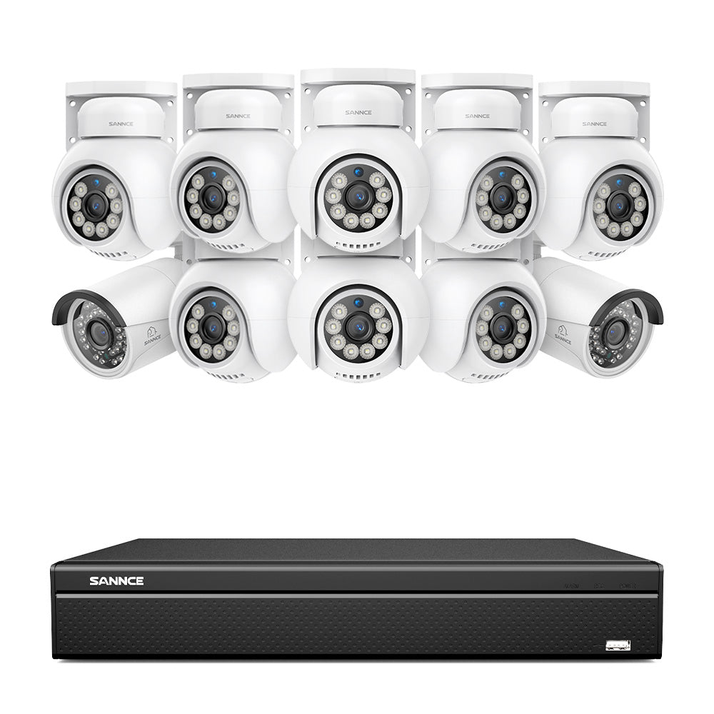 16 Channel 4K PoE Bullet & PT Security Camera System, 8MP Outdoor PoE IP Cameras, Pan & Tilt, ONVIF Supported NVR, Two-Way Audio, Smart Human/Vehicle Detection (2x IP Cameras+8x PT Cameras)