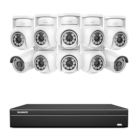 16 Channel 4K PoE Bullet & PT Security Camera System, 8MP Outdoor PoE IP Cameras, Pan & Tilt, ONVIF Supported NVR, Two-Way Audio, Smart Human/Vehicle Detection (2x IP Cameras+8x PT Cameras)
