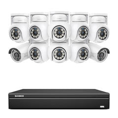 16 Channel 4K PoE Bullet & PT Security Camera System, 8MP Outdoor PoE IP Cameras, Pan & Tilt, ONVIF Supported NVR, Two-Way Audio, Smart Human/Vehicle Detection (2x IP Cameras+8x PT Cameras)
