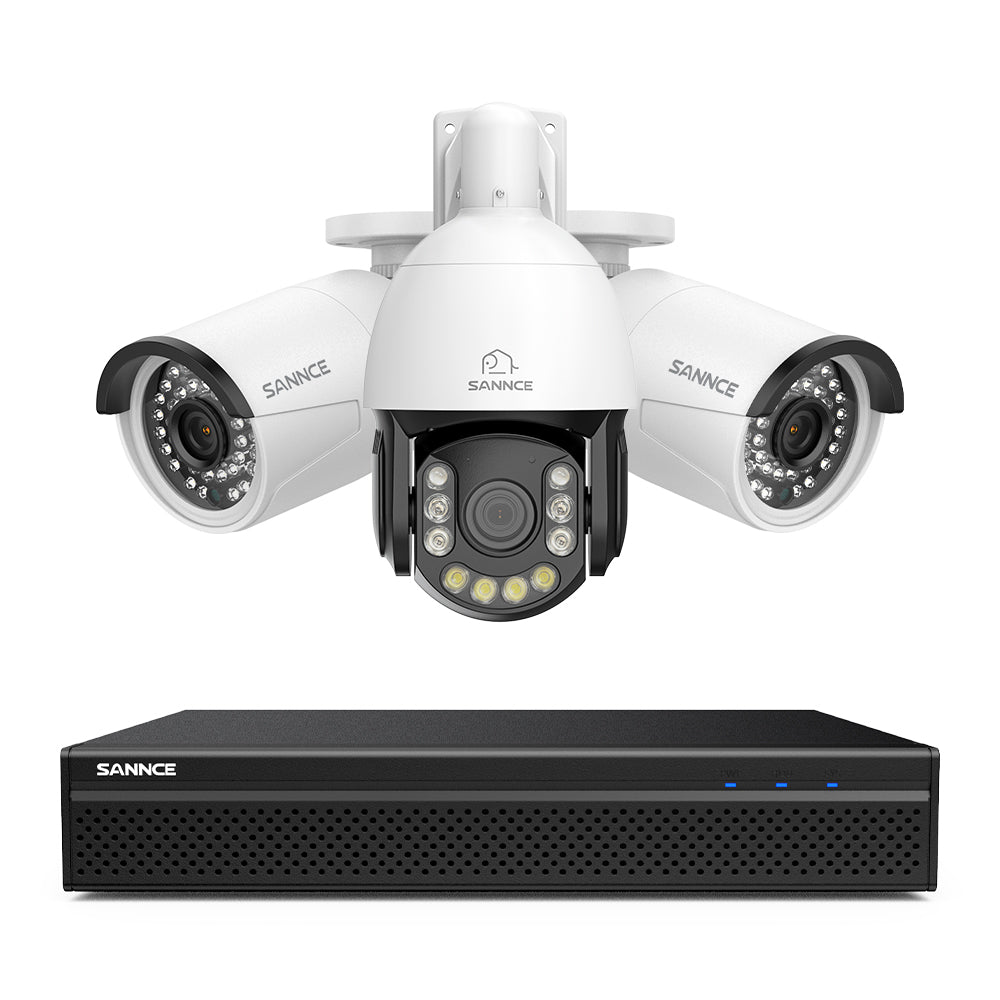4K 8-Channel PoE Security NVR System with 3PCS 8MP Cameras, 1X 20X PTZ + 2X Bullet IP Cameras, Auto Tracking, Two-Way Audio, Night Vision