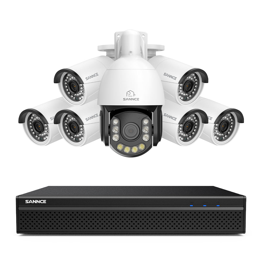4K 8-Channel PoE Security NVR System with 7PCS 8MP Cameras, 1X 20X PTZ + 6X Bullet IP Cameras, Auto Tracking, Two-Way Audio, Night Vision