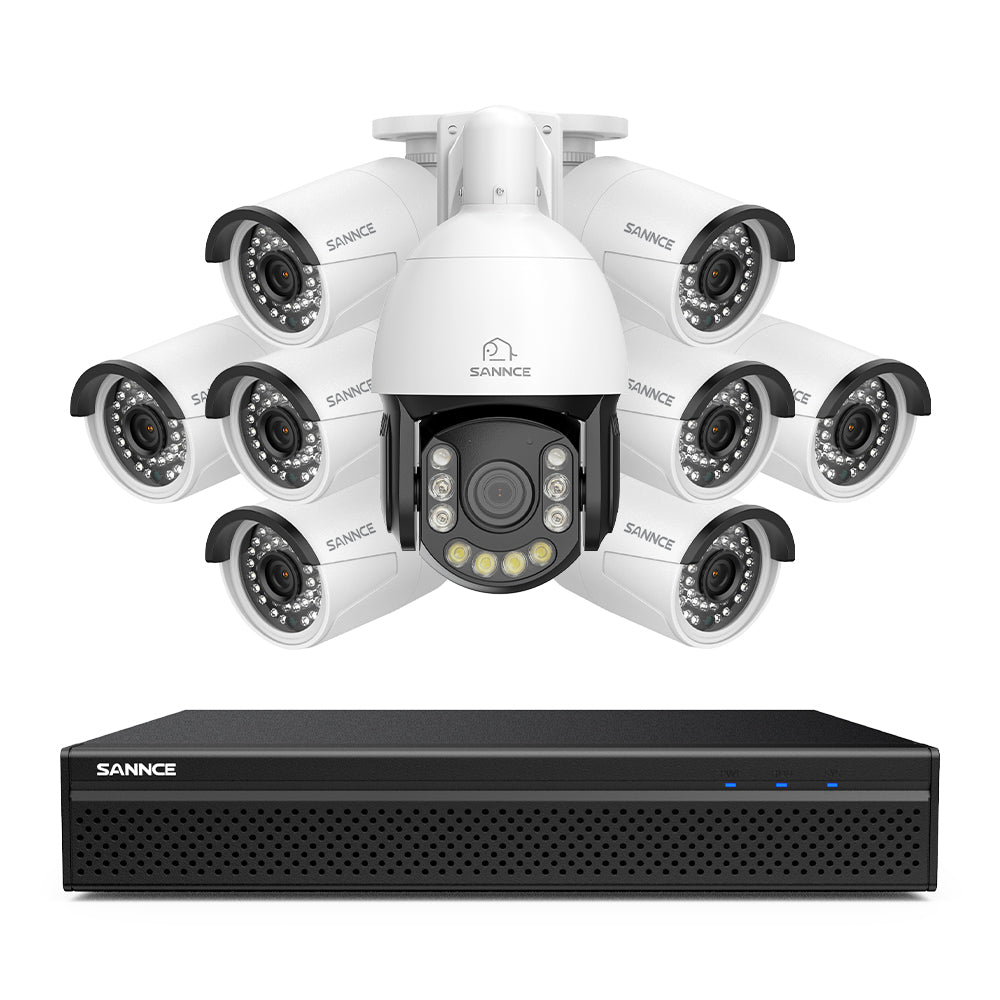 4K 8-Channel PoE Security NVR System with 9PCS 8MP Cameras, 1X 20X PTZ + 8X Bullet IP Cameras, Auto Tracking, Two-Way Audio, Night Vision