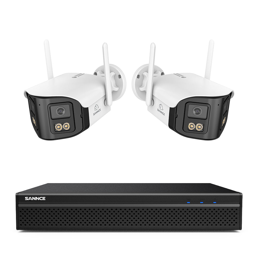 FDQ400 Sistema de cámaras de seguridad PoE 4K de 10 canales con doble lente, NVR de 8 MP + 2 cámaras IP de 4 MP WiFi + PoE, gran angular de 170°, visión nocturna a todo color con muy poca luz, audio bidireccional, detección de personas mediante IA