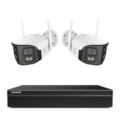 FDQ400 Sistema de cámaras de seguridad PoE 4K de 10 canales con doble lente, NVR de 8 MP + 2 cámaras IP de 4 MP WiFi + PoE, gran angular de 170°, visión nocturna a todo color con muy poca luz, audio bidireccional, detección de personas mediante IA