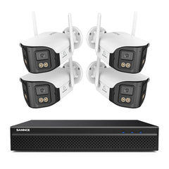 FDQ400 Sistema de cámaras de seguridad PoE 4K de 10 canales con doble lente, NVR de 8 MP + 4 cámaras IP de 4 MP WiFi + PoE, gran angular de 170°, visión nocturna a todo color con muy poca luz, audio bidireccional, detección de personas mediante IA
