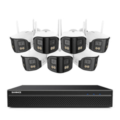 FDQ400 Sistema de cámaras de seguridad PoE 4K de 10 canales con doble lente, NVR de 8 MP + 8 cámaras IP de 4 MP WiFi + PoE, gran angular de 170°, visión nocturna a todo color con muy poca luz, audio bidireccional, detección de personas mediante IA