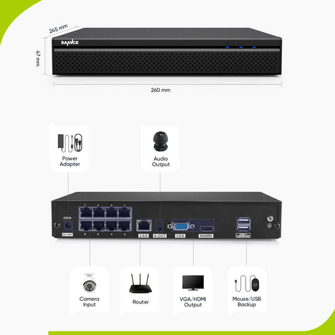 10 Channel 4K PoE Security Camera System, 4PCS 8MP Outdoor Metal IP Cameras, AI Human/Vehicle Detection, H.265+ Video Compression, Two-Way Audio