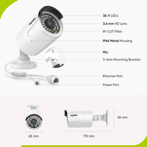 8 Channel 5MP PoE Security Camera System, 4K NVR & 2pcs 5MP Outdoor PoE IP Cameras, ONVIF Supported, H.265+, Audio Recording, Smart Motion Detection