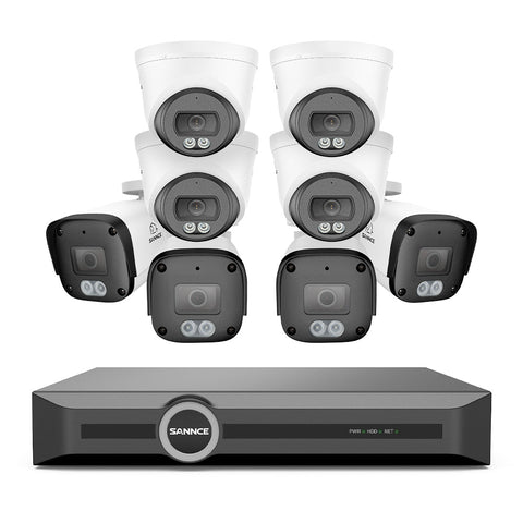 4K POE Security Camera System w/ Audio, S+265., AI Detection, Dual-Light Color Night Vision, IP67 Waterproof (8CH + 8 Cams)