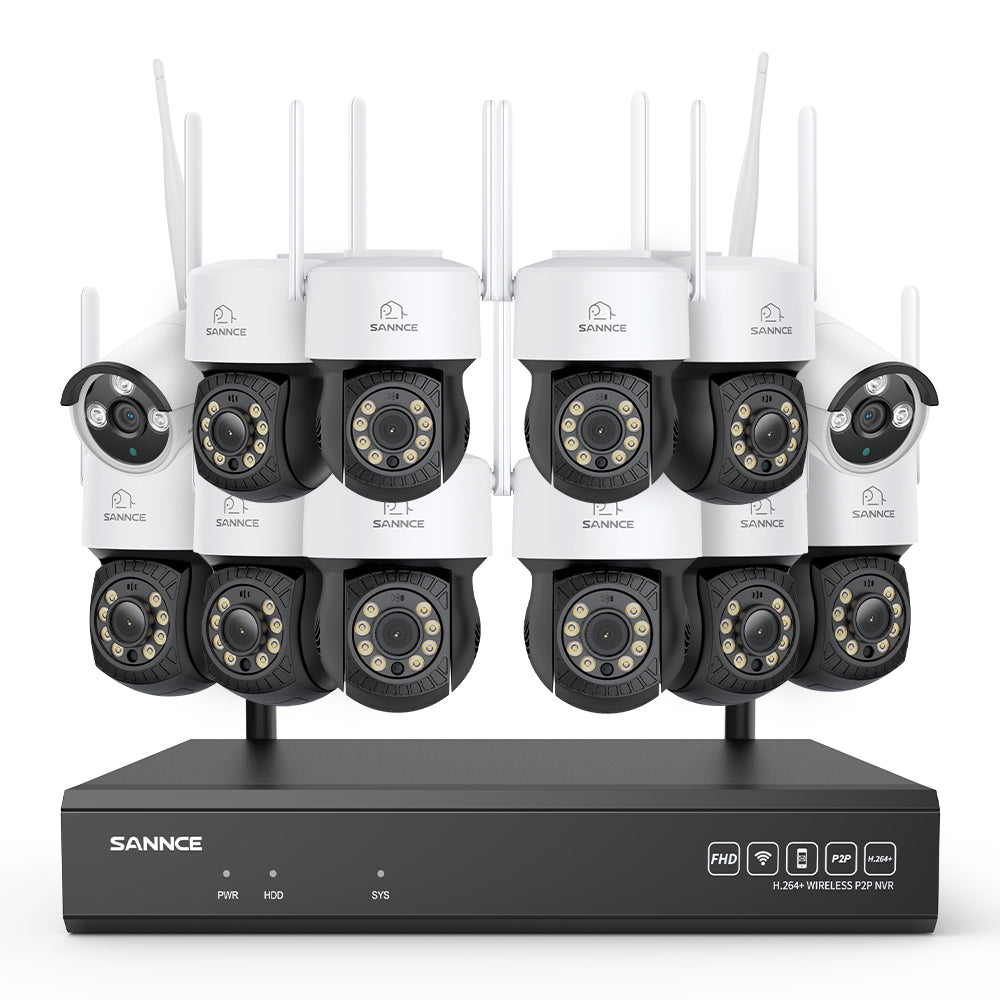 3MP 16-Channel Wireless CCTV PT & Bullet Camera System, 8MP NVR, 3MP Pan & Tilt WiFi IP Cameras, Audio Recording, AI Human Detection, Work With Alexa (10xPT Camera, 2xBullet Camera and 8MP 16CH NVR)