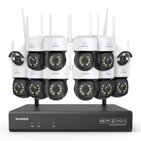 3MP 16-Channel Wireless CCTV PT & Bullet Camera System, 8MP NVR, 3MP Pan & Tilt WiFi IP Cameras, Audio Recording, AI Human Detection, Work With Alexa (10xPT Camera, 2xBullet Camera and 8MP 16CH NVR)