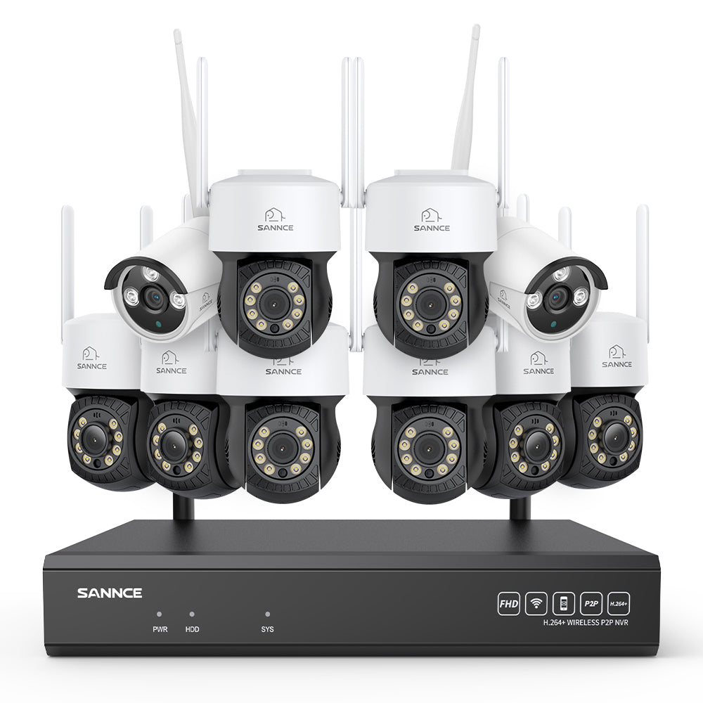 3MP 16-Channel Wireless CCTV PT & Bullet Camera System, 8MP NVR, 3MP Pan & Tilt WiFi IP Cameras, Audio Recording, AI Human Detection, Work With Alexa (8xPT Camera, 2xBullet Camera and 8MP 16CH NVR)