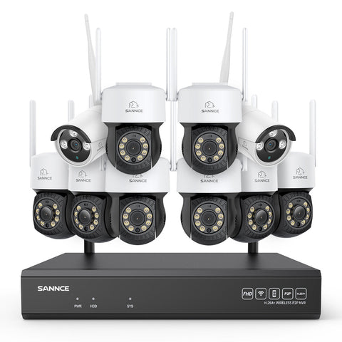 3MP 16-Channel Wireless CCTV PT & Bullet Camera System, 8MP NVR, 3MP Pan & Tilt WiFi IP Cameras, Audio Recording, AI Human Detection, Work With Alexa (8xPT Camera, 2xBullet Camera and 8MP 16CH NVR)