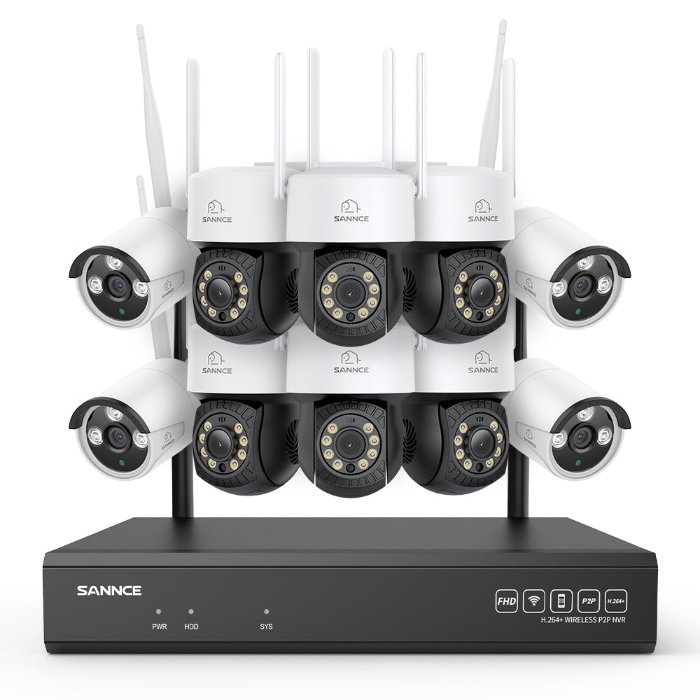 3MP 16-Channel Wireless CCTV PT & Bullet Camera System, 8MP NVR, 3MP Pan & Tilt WiFi IP Cameras, Audio Recording, AI Human Detection, Work With Alexa (6xPT Camera, 4xBullet Camera and 8MP 16CH NVR)