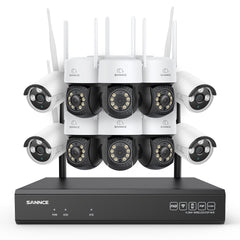 3MP 16-Channel Wireless CCTV PT & Bullet Camera System, 8MP NVR, 3MP Pan & Tilt WiFi IP Cameras, Audio Recording, AI Human Detection, Work With Alexa (6xPT Camera, 4xBullet Camera and 8MP 16CH NVR)