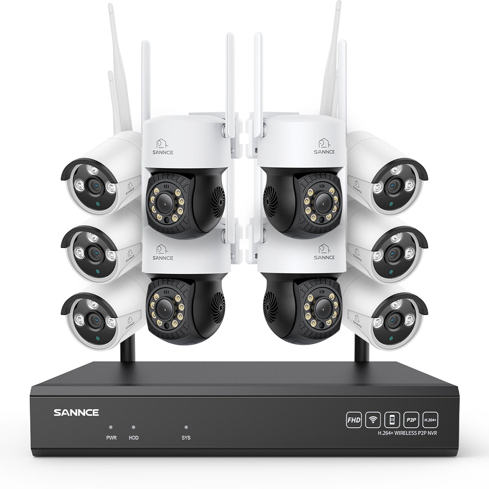 3MP 16-Channel Wireless CCTV PT & Bullet Camera System, 8MP NVR, 3MP Pan & Tilt WiFi IP Cameras, Audio Recording, AI Human Detection, Work With Alexa (4xPT Camera, 6xBullet Camera and 8MP 16CH NVR)