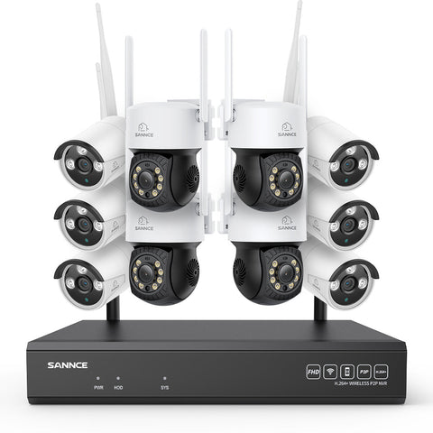 3MP 16-Channel Wireless CCTV PT & Bullet Camera System, 8MP NVR, 3MP Pan & Tilt WiFi IP Cameras, Audio Recording, AI Human Detection, Work With Alexa (4xPT Camera, 6xBullet Camera and 8MP 16CH NVR)
