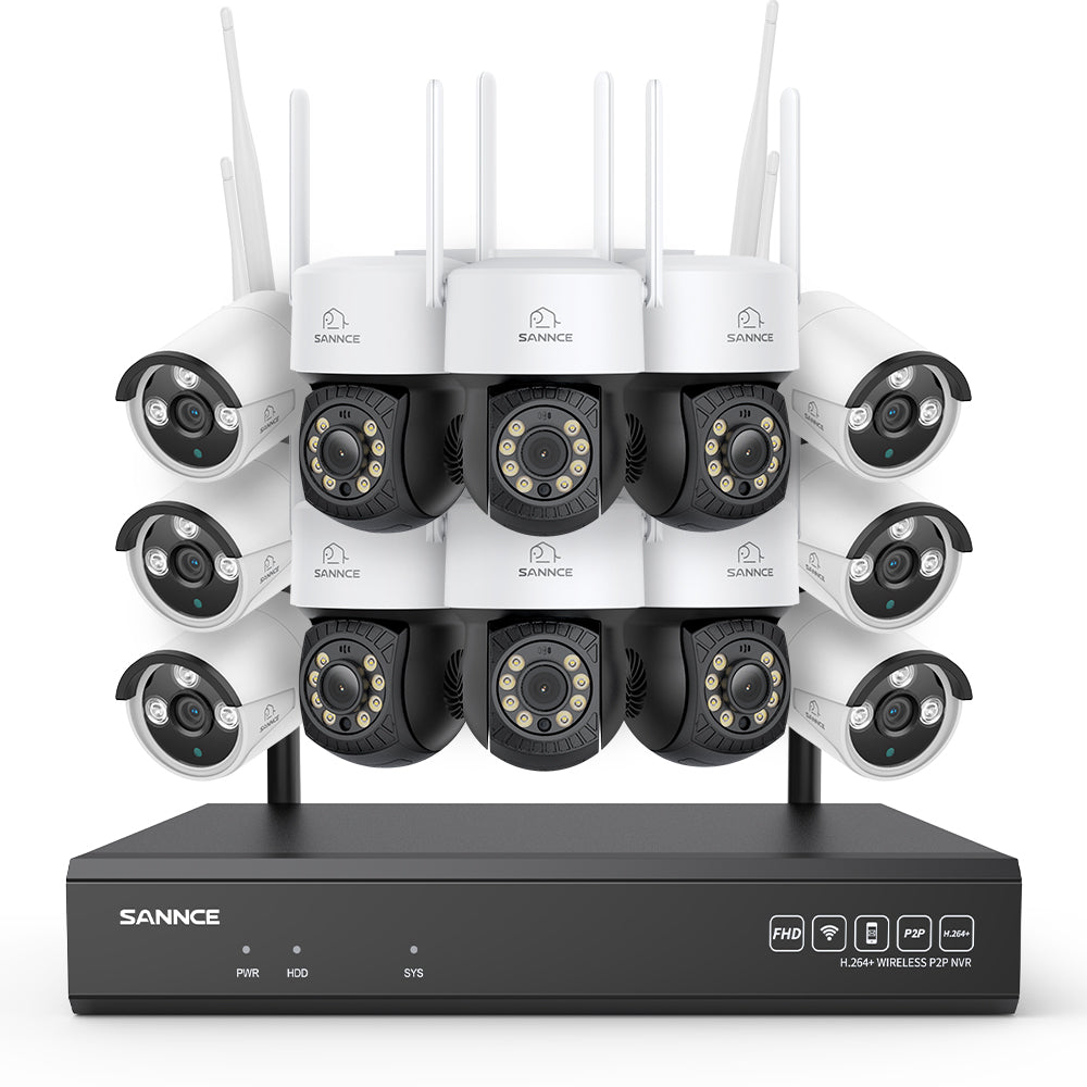 3MP 16-Channel Wireless CCTV PT & Bullet Camera System, 8MP NVR, 3MP Pan & Tilt WiFi IP Cameras, Audio Recording, AI Human Detection, Work With Alexa (6xPT Camera, 6xBullet Camera and 8MP 16CH NVR)