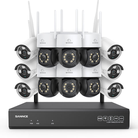 3MP 16-Channel Wireless CCTV PT & Bullet Camera System, 8MP NVR, 3MP Pan & Tilt WiFi IP Cameras, Audio Recording, AI Human Detection, Work With Alexa (6xPT Camera, 6xBullet Camera and 8MP 16CH NVR)