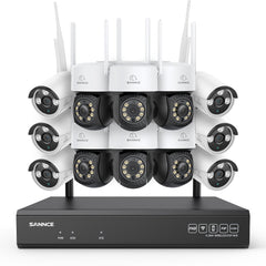 3MP 16-Channel Wireless CCTV PT & Bullet Camera System, 8MP NVR, 3MP Pan & Tilt WiFi IP Cameras, Audio Recording, AI Human Detection, Work With Alexa (6xPT Camera, 6xBullet Camera and 8MP 16CH NVR)