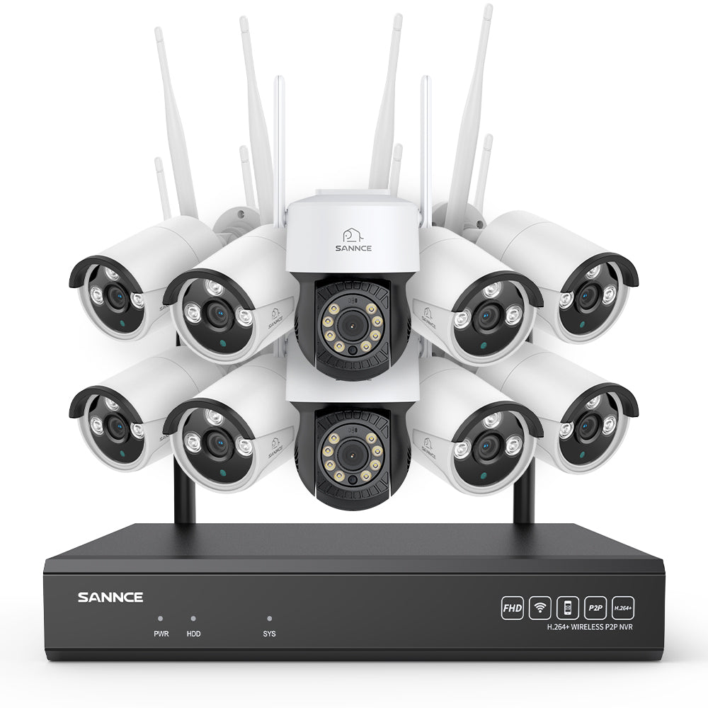 3MP 16-Channel Wireless CCTV PT & Bullet Camera System, 8MP NVR, 3MP Pan & Tilt WiFi IP Cameras, Audio Recording, AI Human Detection, Work With Alexa (2xPT Camera, 8xBullet Camera and 8MP 16CH NVR)