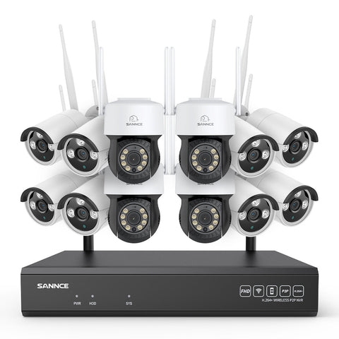 3MP 16-Channel Wireless CCTV PT & Bullet Camera System, 8MP NVR, 3MP Pan & Tilt WiFi IP Cameras, Audio Recording, AI Human Detection, Work With Alexa (4xPT Camera, 8xBullet Camera and 8MP 16CH NVR)