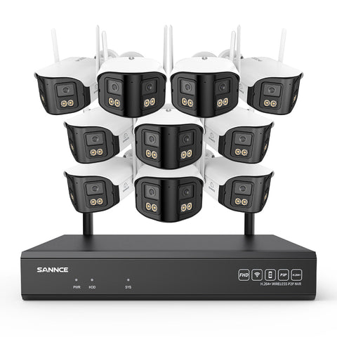 4MP 16-Channel Wireless Security Camera System, 8MP NVR, 10PCS Dual-Lens WiFi Cameras, 170° Wide View, Color Night Vision, AI Detection, Alexa