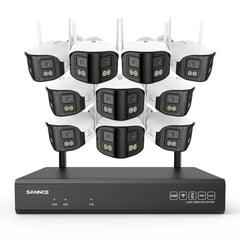4MP 16-Channel Wireless Security Camera System, 8MP NVR, 10PCS Dual-Lens WiFi Cameras, 170° Wide View, Color Night Vision, AI Detection, Alexa