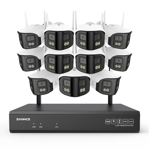 4MP 16-Channel Wireless Security Camera System, 8MP NVR, 11PCS Dual-Lens WiFi Cameras, 170° Wide View, Color Night Vision, AI Detection, Alexa
