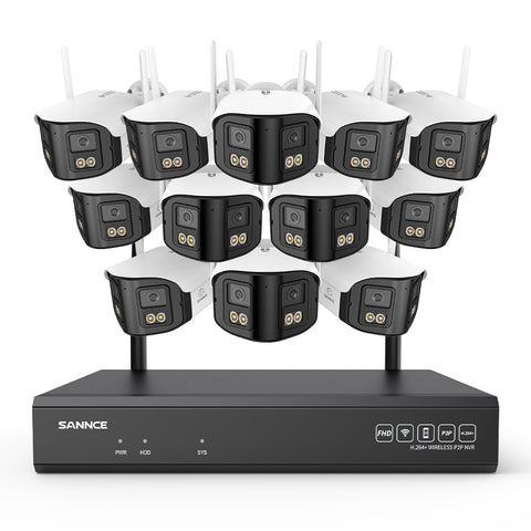 4MP 16-Channel Wireless Security Camera System, 8MP NVR, 12PCS Dual-Lens WiFi Cameras, 170° Wide View, Color Night Vision, AI Detection, Alexa