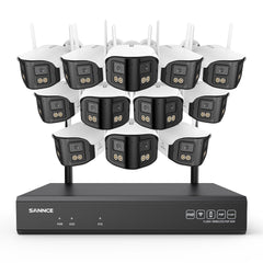 4MP 16-Channel Wireless Security Camera System, 8MP NVR, 12PCS Dual-Lens WiFi Cameras, 170° Wide View, Color Night Vision, AI Detection, Alexa