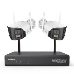 4MP 16-Channel Wireless Security Camera System, 8MP NVR, 2PCS Dual-Lens WiFi Cameras, 170° Wide View, Color Night Vision, AI Detection, Alexa