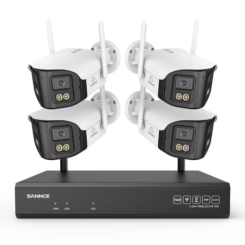 4MP 16-Channel Wireless Security Camera System, 8MP NVR, 4PCS Dual-Lens WiFi Cameras, 170° Ultra-Wide Angle, Full-Color Night Vision, Two-Way Audio, AI Human Detection, Alexa Compatible
