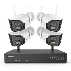 4MP 16-Channel Wireless Security Camera System, 8MP NVR, 4PCS Dual-Lens WiFi Cameras, 170° Ultra-Wide Angle, Full-Color Night Vision, Two-Way Audio, AI Human Detection, Alexa Compatible