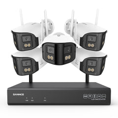 4MP 16-Channel Wireless Security Camera System, 8MP NVR, 5PCS Dual-Lens WiFi Cameras, 170° Wide View, Color Night Vision, AI Detection, Alexa