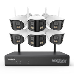 4MP 16-Channel Wireless Security Camera System, 8MP NVR, 6PCS Dual-Lens WiFi Cameras, 170° Wide View, Color Night Vision, AI Detection, Alexa