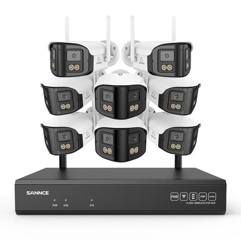 4MP 16-Channel Wireless Security Camera System, 8MP NVR, 8PCS Dual-Lens WiFi Cameras, 170° Wide View, Color Night Vision, AI Detection, Alexa