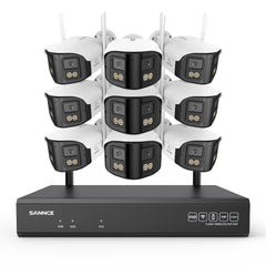 4MP 16-Channel Wireless Security Camera System, 8MP NVR, 9PCS Dual-Lens WiFi Cameras, 170° Wide View, Color Night Vision, AI Detection, Alexa