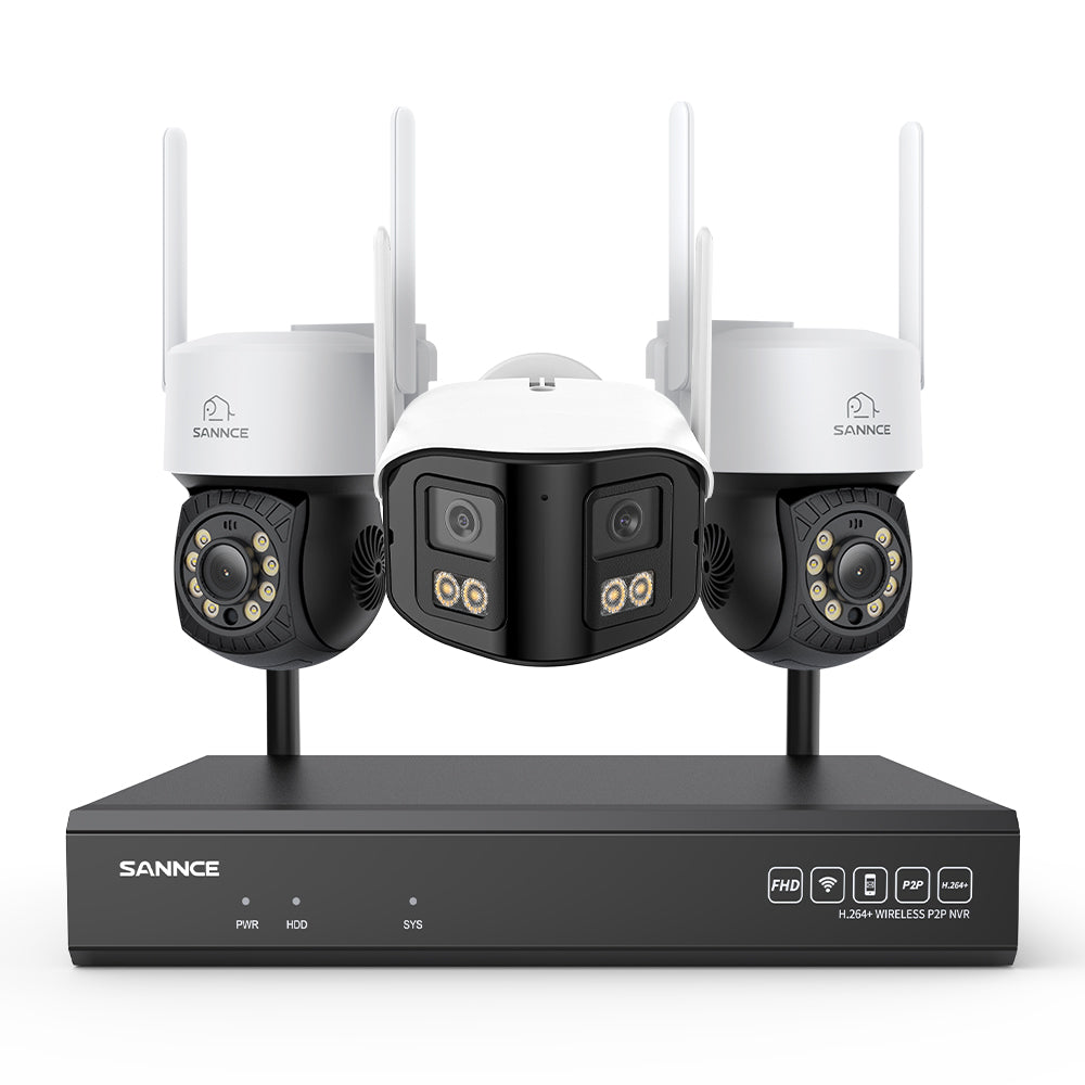 5MP 16-Channel Wireless CCTV System, 8MP NVR, PT WiFi Cameras, AI Audio, Human Detection, Work With Alexa (2xPT Cameras + 1x4MP Dual-Lens Wide-Angle Camera)