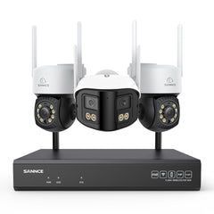 5MP 16-Channel Wireless CCTV System, 8MP NVR, PT WiFi Cameras, AI Audio, Human Detection, Work With Alexa (2xPT Cameras + 1x4MP Dual-Lens Wide-Angle Camera)