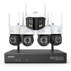 5MP 16-Channel Wireless CCTV System, 8MP NVR, PT WiFi Cameras, AI Audio, Human Detection, Work With Alexa (4xPT Cameras + 1x4MP Dual-Lens Wide-Angle Camera)