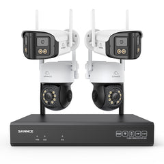 5MP 16-Channel Wireless CCTV System, 8MP NVR, PT WiFi Cameras, AI Audio, Human Detection, Work With Alexa (2xPT Cameras + 2x4MP Dual-Lens Wide-Angle Camera)