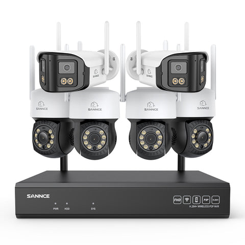 5MP 16-Channel Wireless CCTV System, 8MP NVR, PT WiFi Cameras, AI Audio, Human Detection, Work With Alexa (4xPT Cameras + 2x4MP Dual-Lens Wide-Angle Camera)