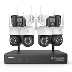 5MP 16-Channel Wireless CCTV System, 8MP NVR, PT WiFi Cameras, AI Audio, Human Detection, Work With Alexa (4xPT Cameras + 2x4MP Dual-Lens Wide-Angle Camera)
