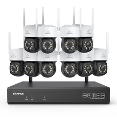 3MP 16-Channel Wireless CCTV PT Camera System, 8MP NVR, 3MP Pan & Tilt 10Pcs WiFi IP Cameras, Audio Recording, AI Human Detection, Work With Alexa