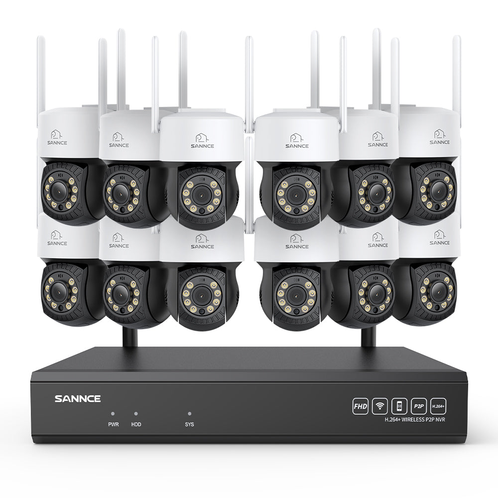 3MP 16-Channel Wireless CCTV PT Camera System, 8MP NVR, 3MP Pan & Tilt 12Pcs WiFi IP Cameras, Audio Recording, AI Human Detection, Work With Alexa