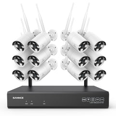 3MP 16-Channel Wireless Security Camera System, 8MP NVR, 3MP WiFi 12 Pcs IP Cameras, Two-Way Audio, IP66 Waterproof, Smart AI Human Detection, Work With Alexa