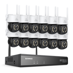3MP 16-Channel Wireless CCTV PT Camera System, 8MP NVR, 3MP Pan & Tilt 12Pcs WiFi IP Cameras, Audio Recording, AI Human Detection, Work With Alexa