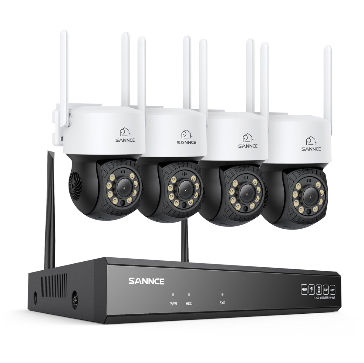 3MP 16-Channel Wireless CCTV PT Camera System, 8MP NVR, 3MP Pan & Tilt 4Pcs WiFi IP Cameras, Audio Recording, AI Human Detection, Work With Alexa